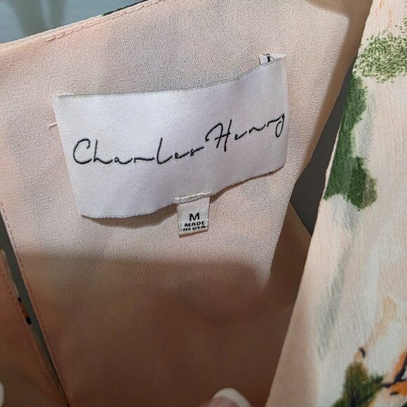 Charles Henry Pink Floral Cold Shoulder Dress Size M Double Lined Made in USA - Picture 4 of 8